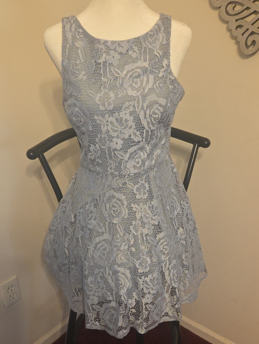Speechless Powder Blue Floral Lace Fit & Flare Dress